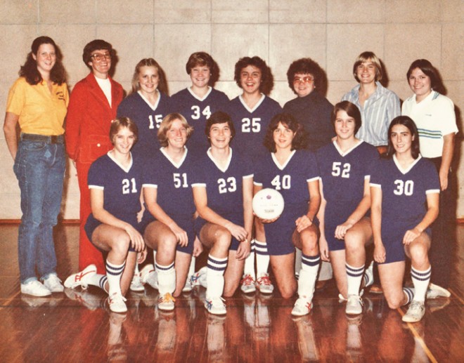 Coach Georgene Brock with the 1978-79 Volleyball team