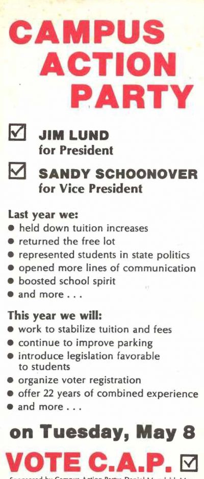 An 1984 campaign flyer from Jim Lund's college days.